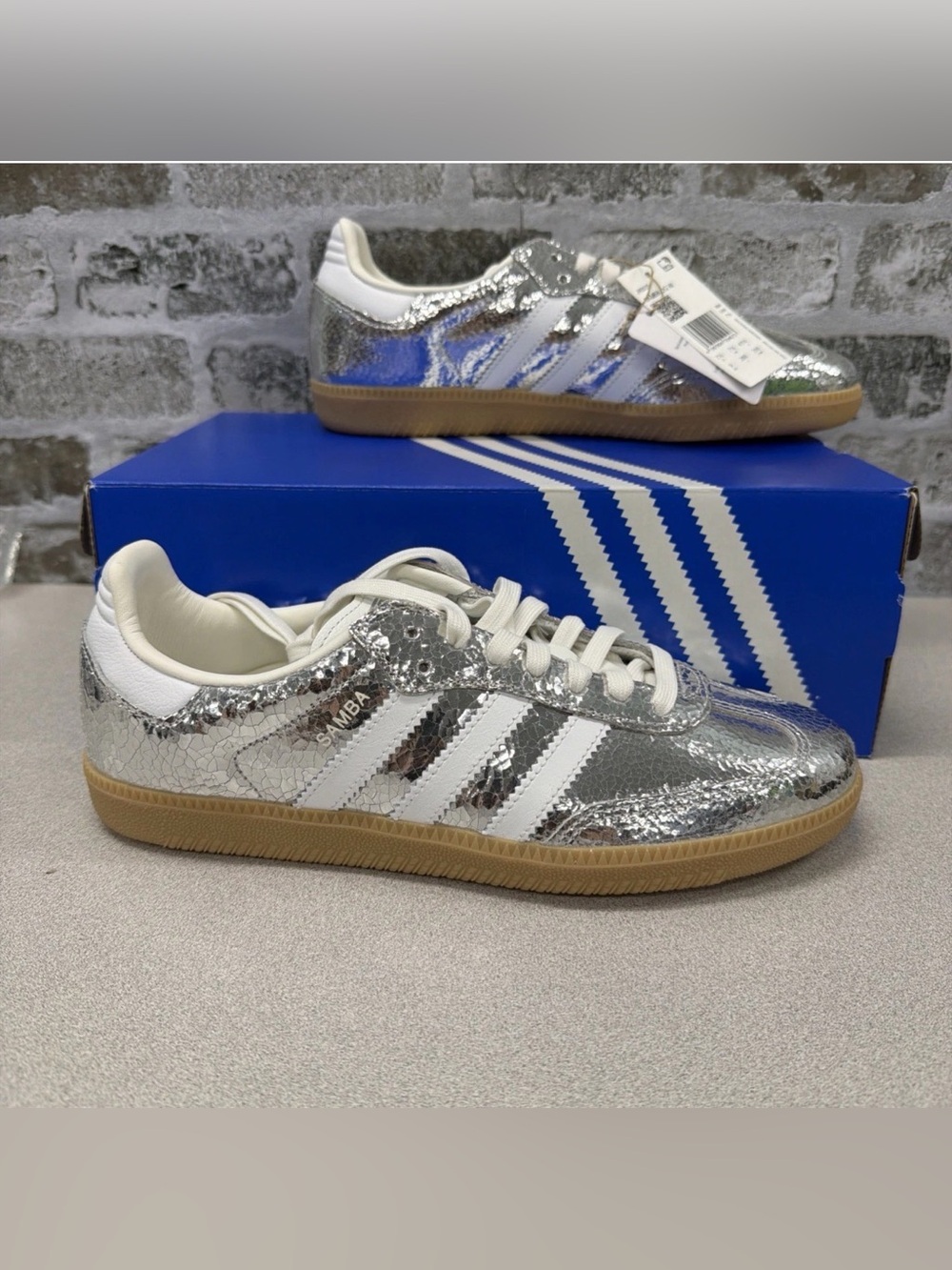 Adidas Samba OG Silver Metallic Cracked Leather Women's Shoes Size 9 - JR0035